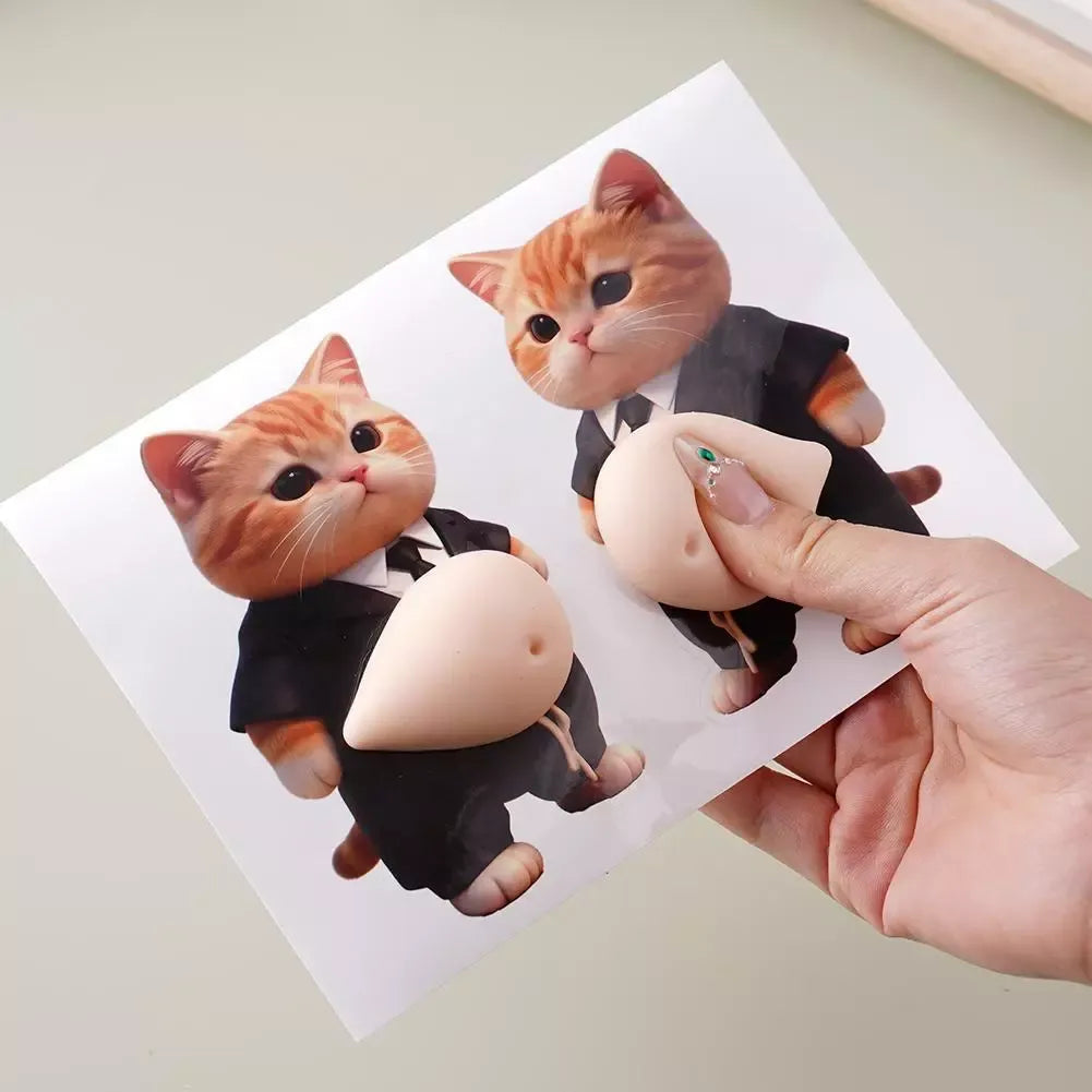 3D Chubby Boss Cat Belly Squishy Sticker