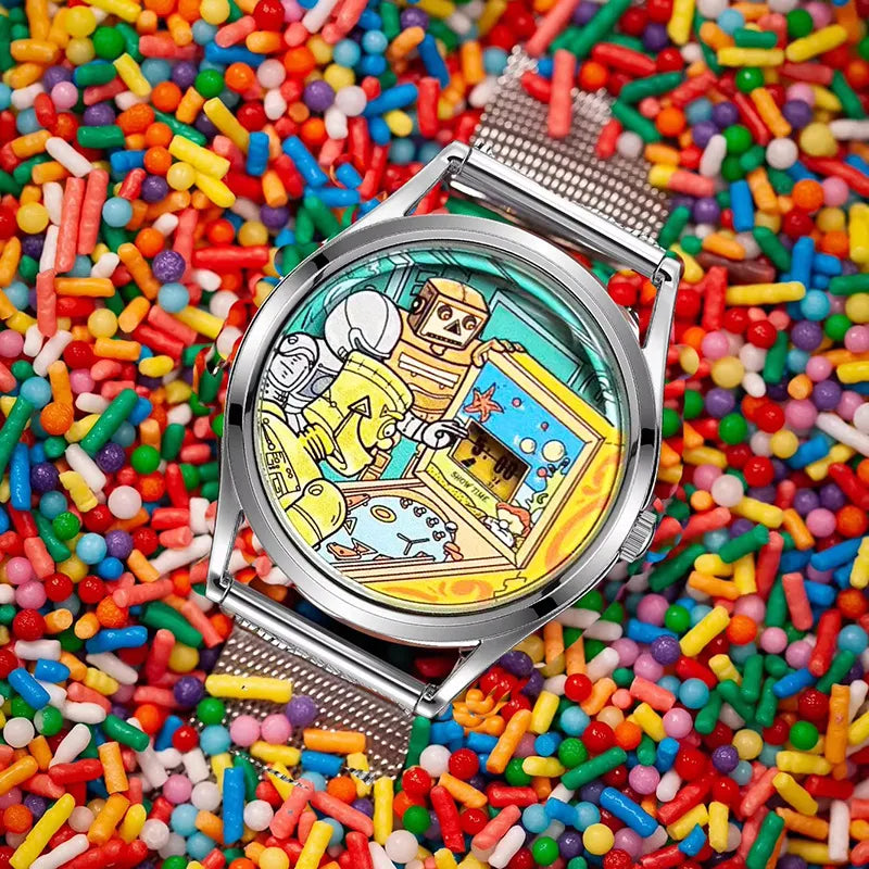 Retro Cyber Pinball Arcade Robot Novelty Watch