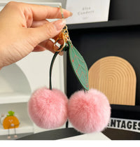 Fluffy Cherry Pom Pom Plush Keychain