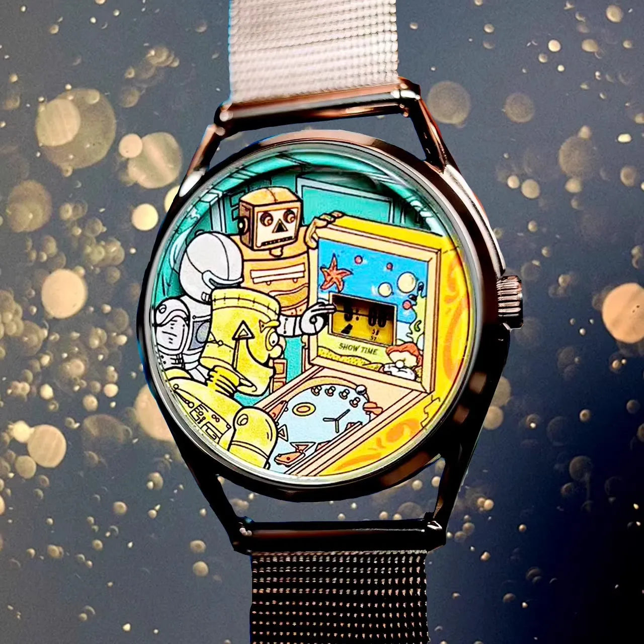 Retro Cyber Pinball Arcade Robot Novelty Watch