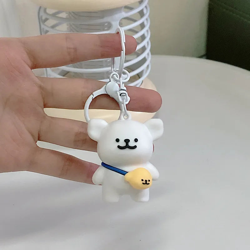 Cute Line Puppies Couple Keychain