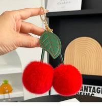 Fluffy Cherry Pom Pom Plush Keychain