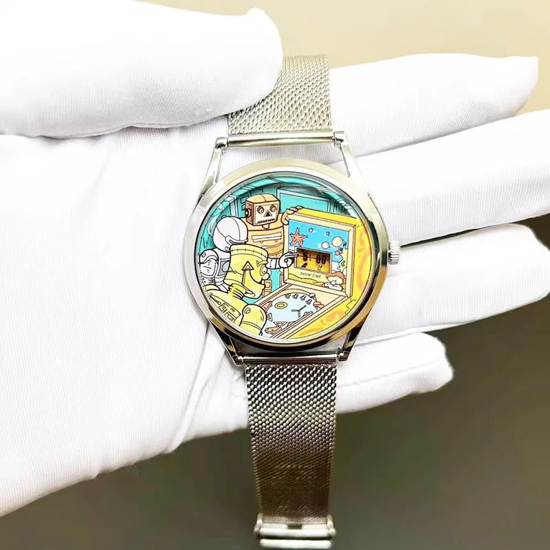 Retro Cyber Pinball Arcade Robot Novelty Watch