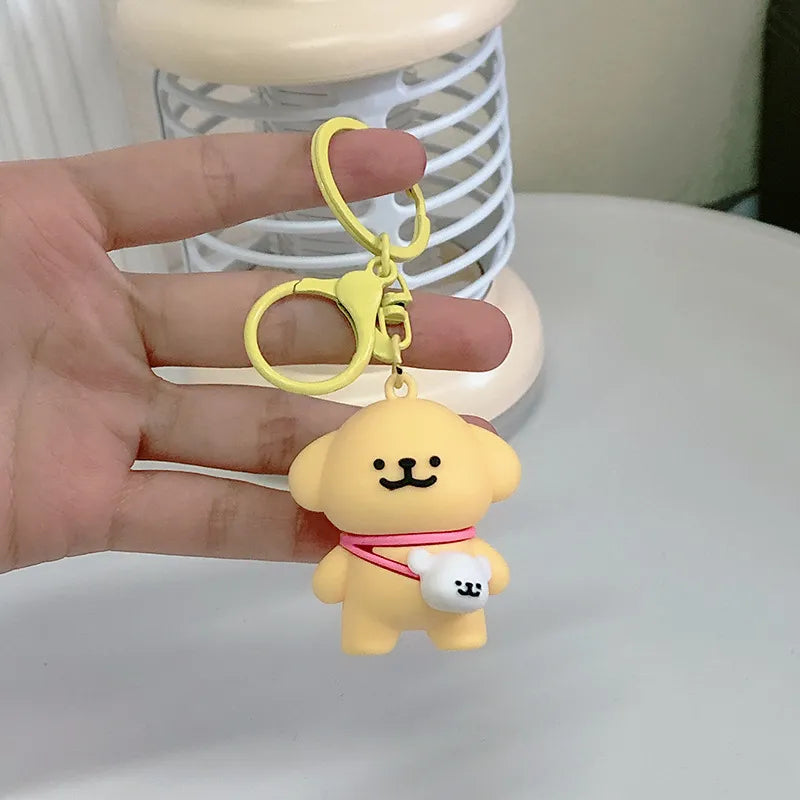 Cute Line Puppies Couple Keychain