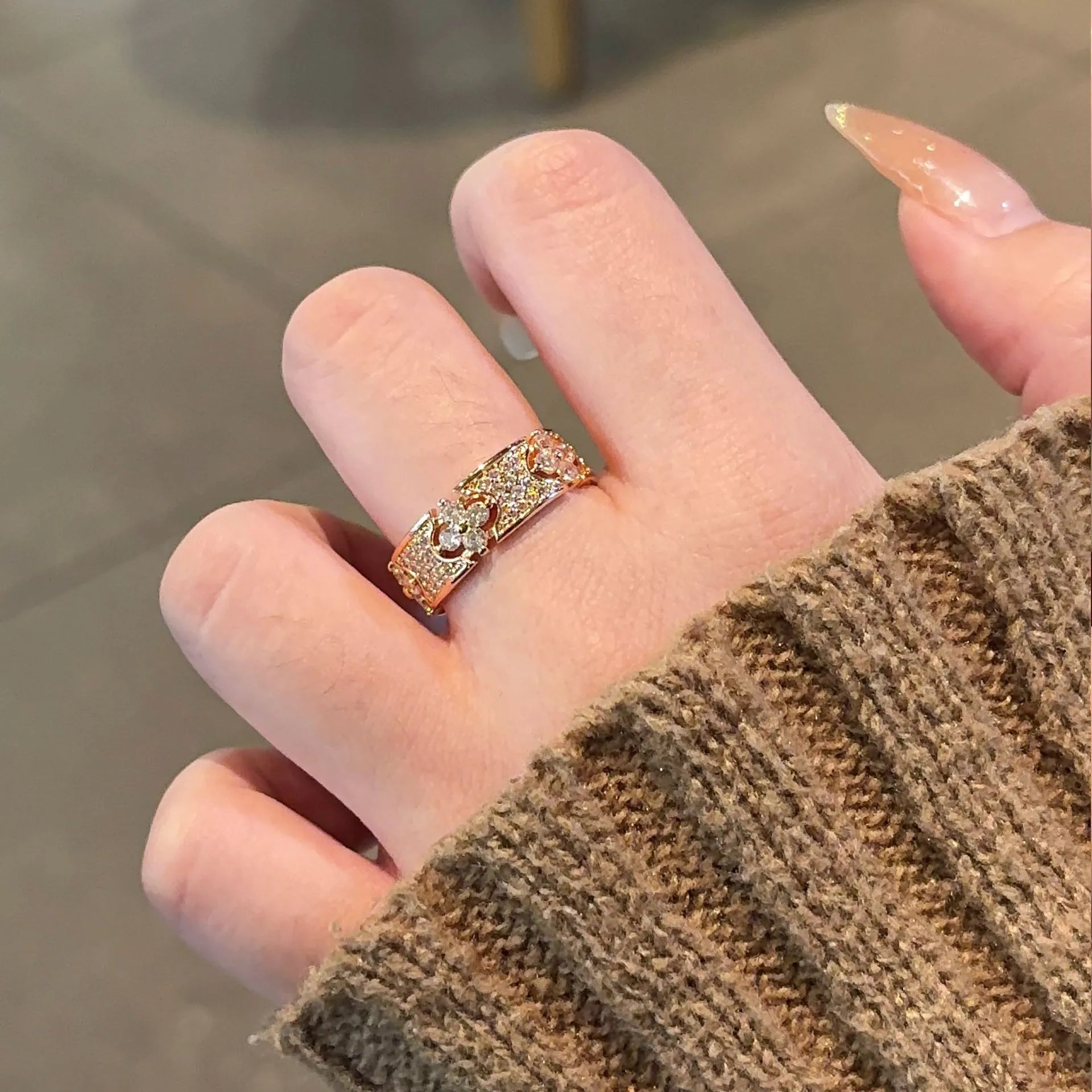 Diamond Canopy Starry Four-Leaf Clover Ring