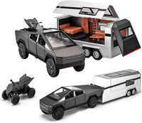 Model of a futuristic vehicle with a detachable camper trailer on a white background
