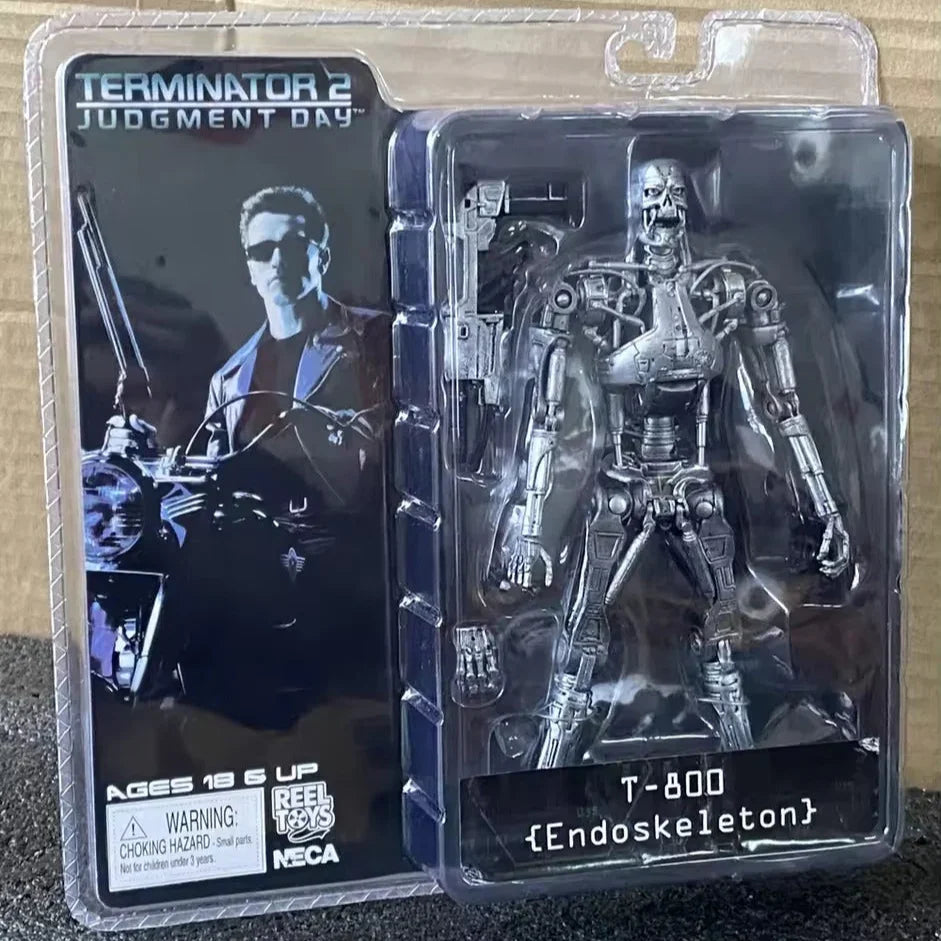 Action figure packaging of T-800 Endoskeleton from Terminator 2 on a cardboard background