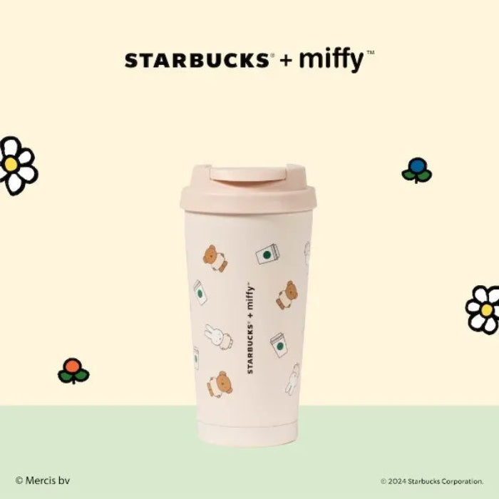 Starbucks miffy tumbler with cartoon character design on a light beige background