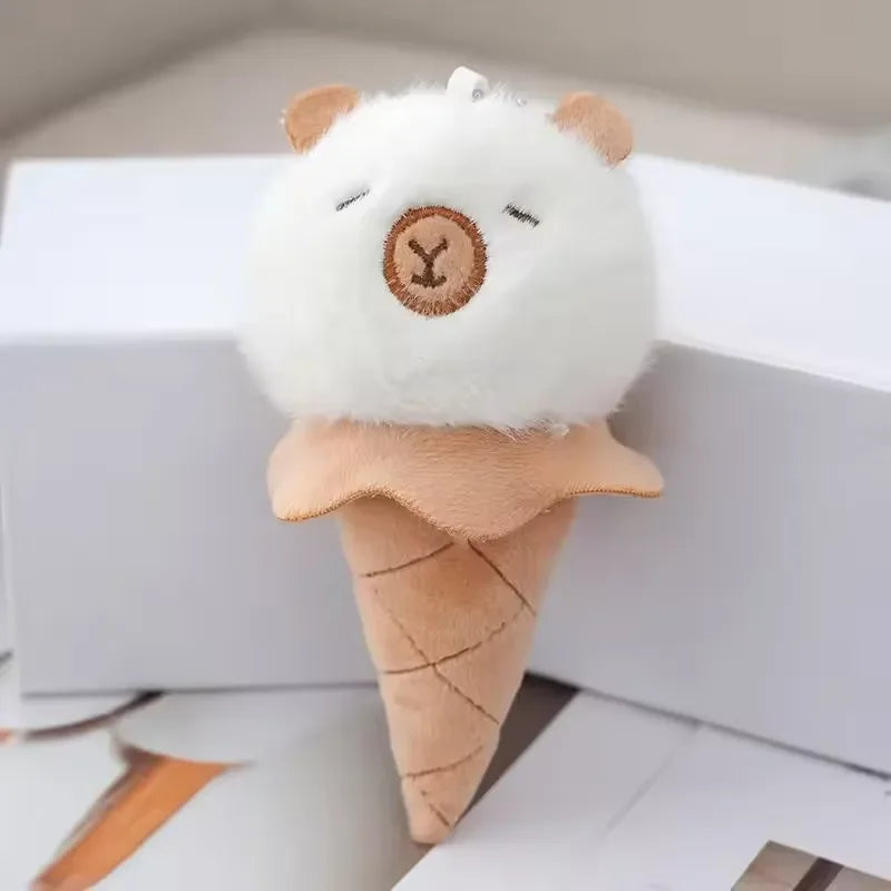 Capybara Ice Cream Cone Plush Keychain