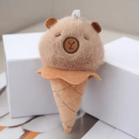 Capybara Ice Cream Cone Plush Keychain