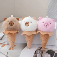 Capybara Ice Cream Cone Plush Keychain