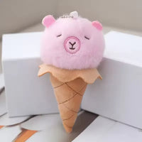 Capybara Ice Cream Cone Plush Keychain
