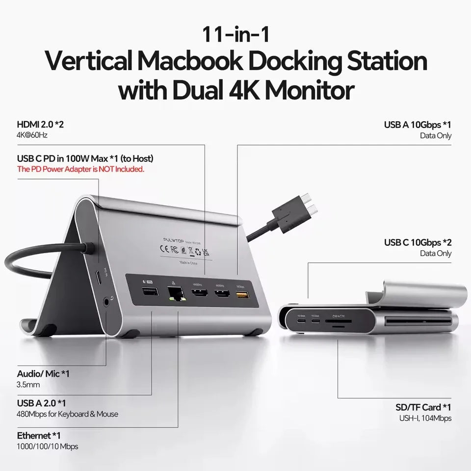 PULWTOP USB-C Dual Monitor Docking Station
