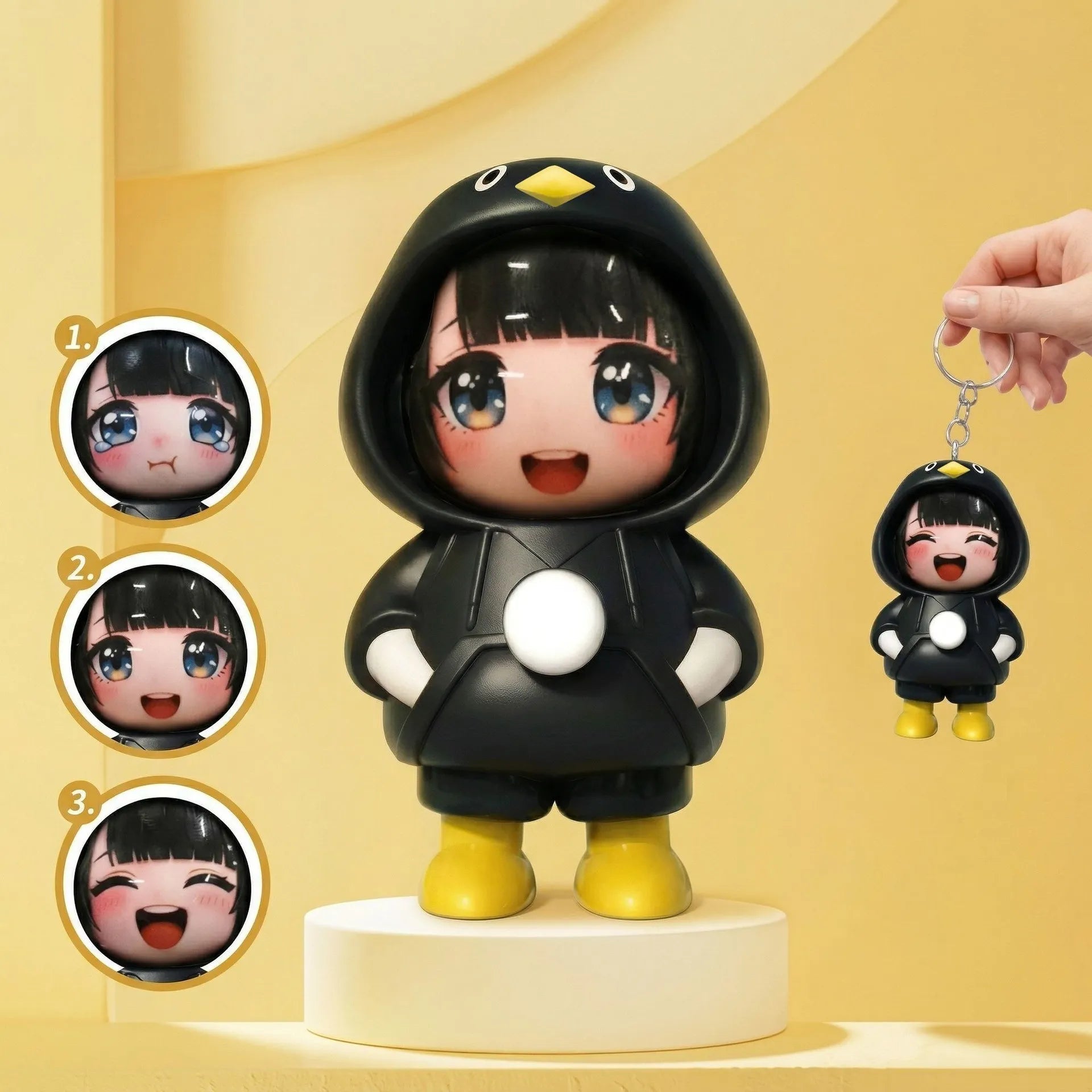 Gugu Gaga Face-Changing Penguin Hooded Keychain