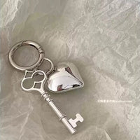 Metallic Silver Heart Lock & Key Luxury Bag Charm