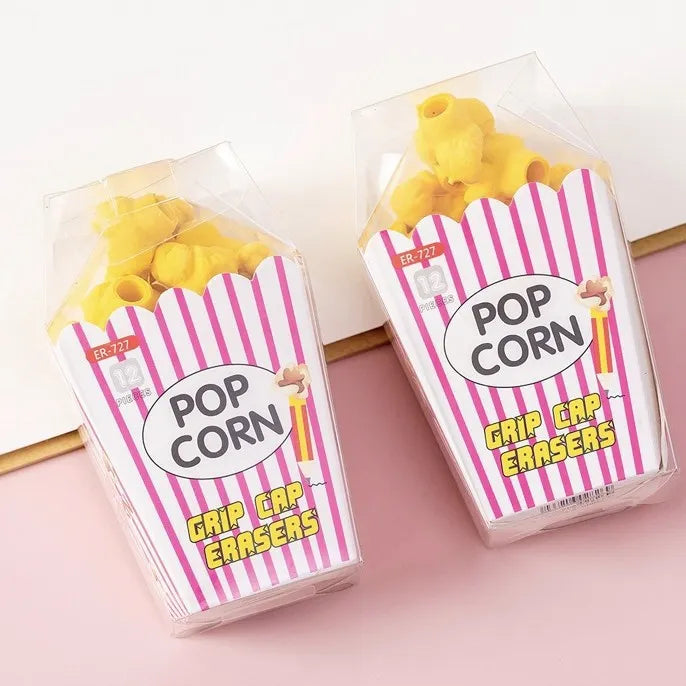 Popcorn Simulation Grip Cap Eraser (Set of 12)