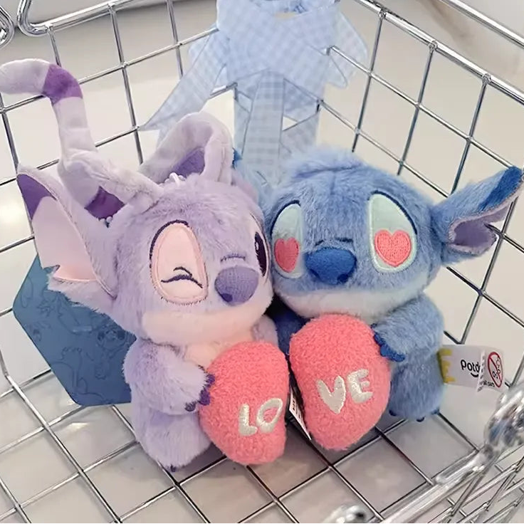 Stitch & Angel Ohana Heart Keychain
