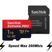SanDisk Extreme Pro microSD card with adapter on a white background
