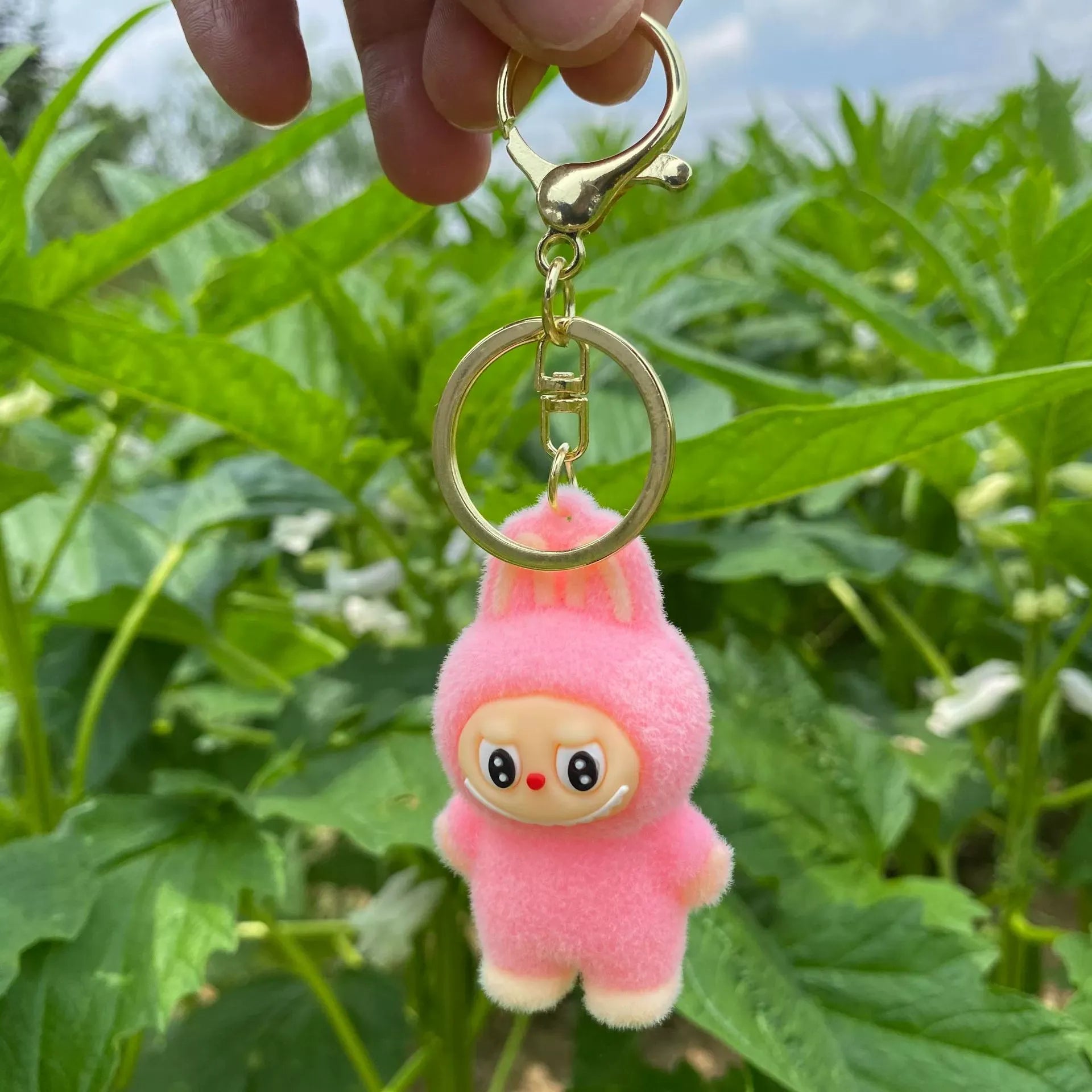 Fuzzy Labubu Flocking Keychain