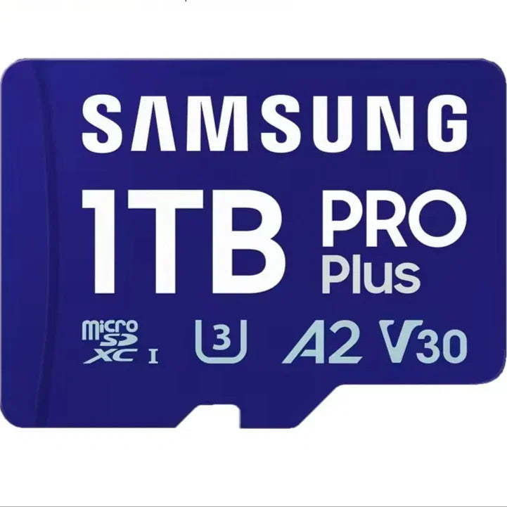 Samsung microSD card with 1TB capacity on a white background