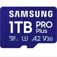 Samsung microSD card with 1TB capacity on a white background