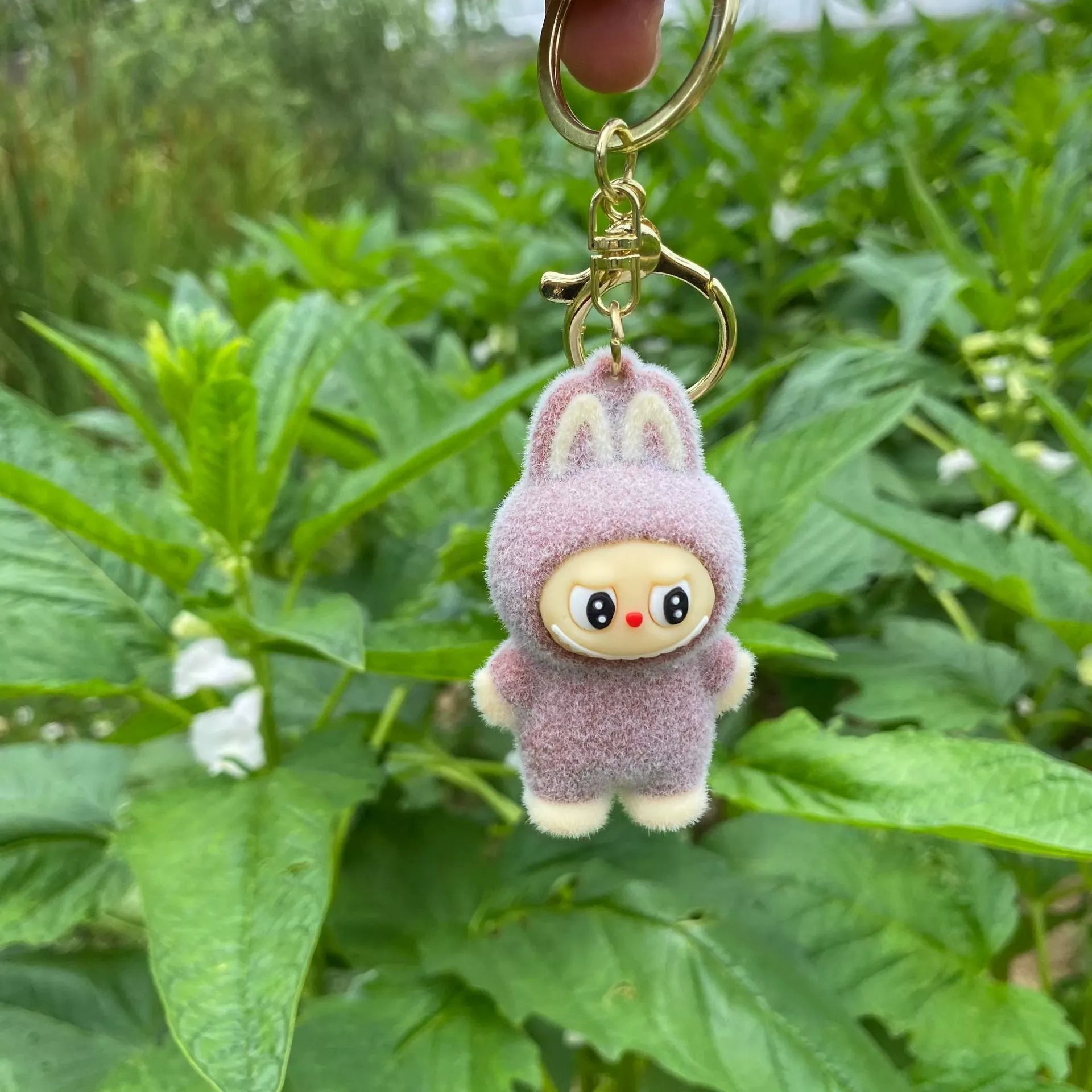 Fuzzy Labubu Flocking Keychain