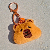 Capybara Fluffy Head Plush Keychain