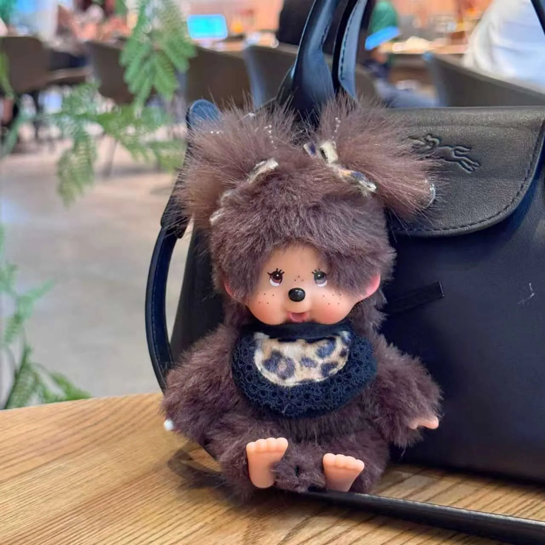 Monchhichi Fluffy Leopard Bib Plush Keychain