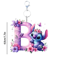 Floral Stitch Initial Acrylic Keychain