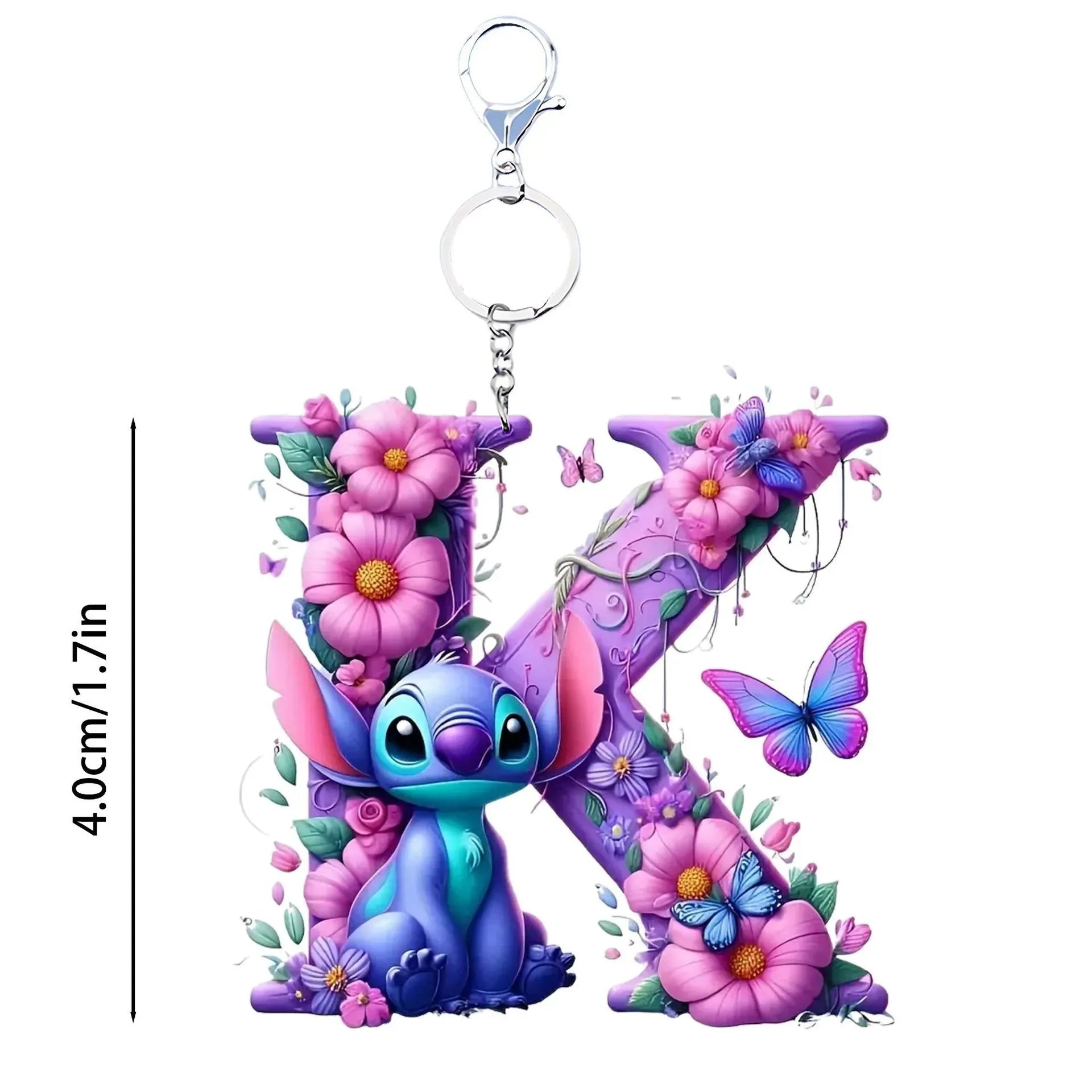 Floral Stitch Initial Acrylic Keychain