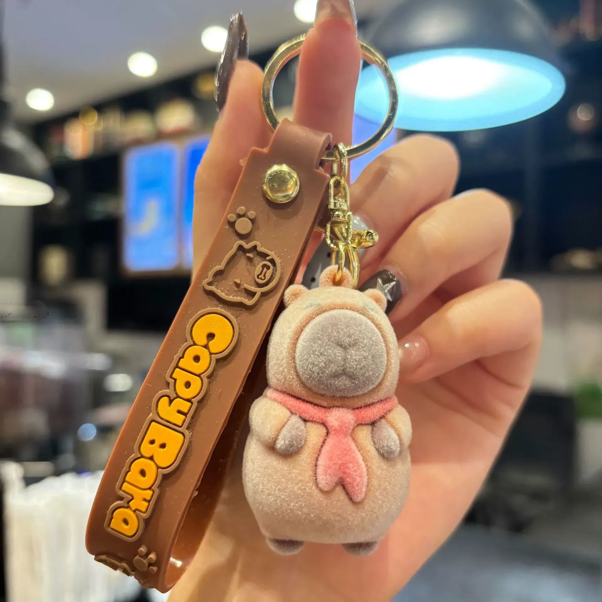 Zen Calm Capybara Flocked Keychain