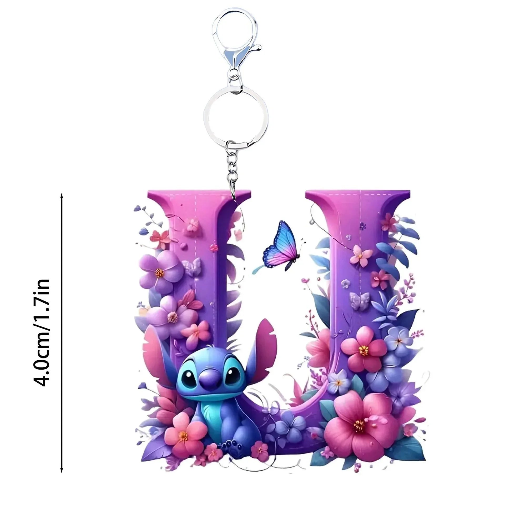 Floral Stitch Initial Acrylic Keychain