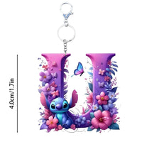 Floral Stitch Initial Acrylic Keychain