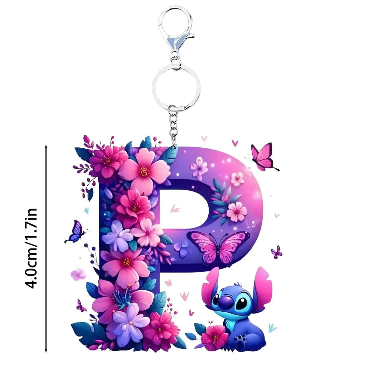 Stitch R Initial Floral Stitch Initial Acrylic Keychain