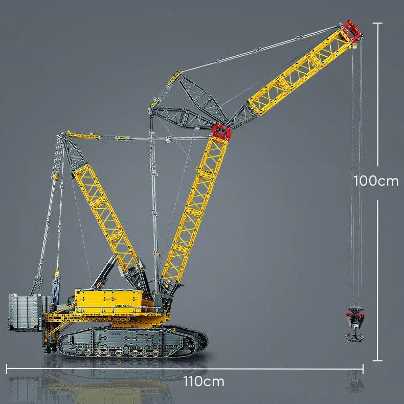 Model of a crane with measurement details on a gray background