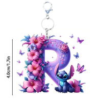 Floral Stitch Initial Acrylic Keychain