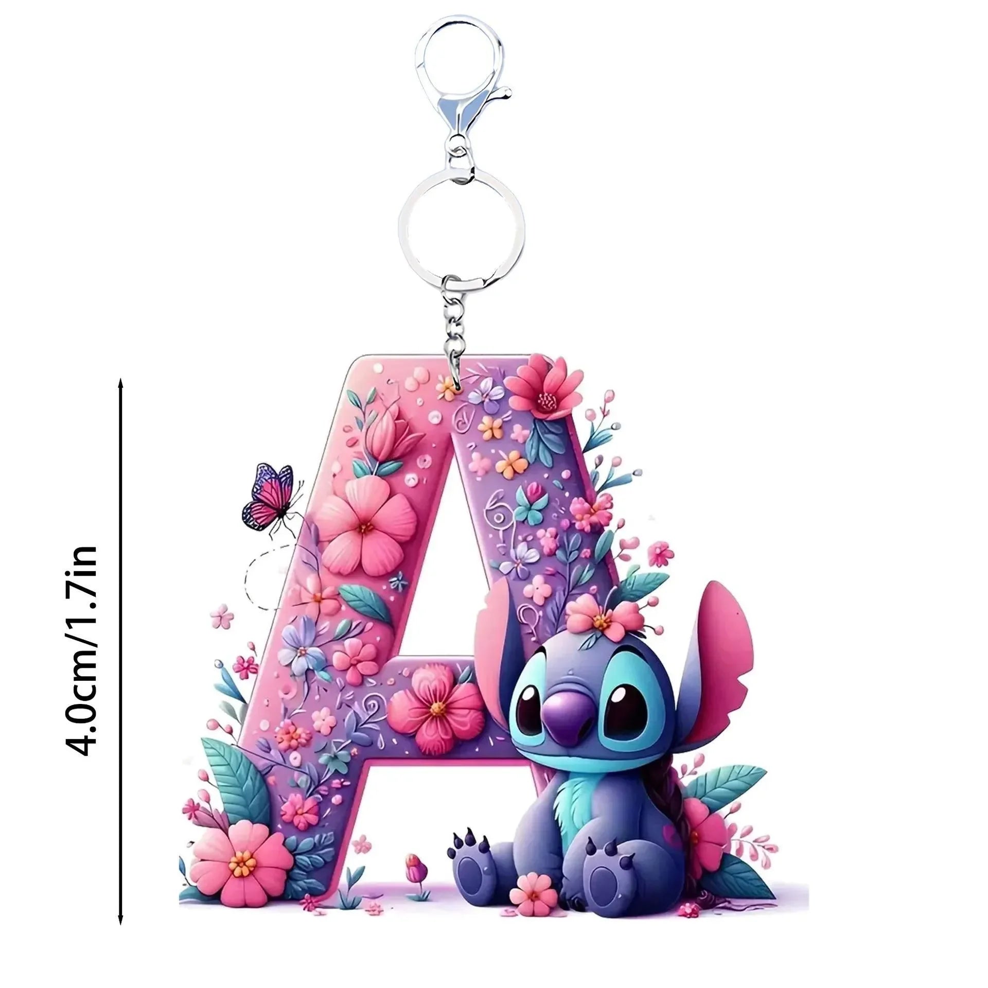 Floral Stitch Initial Acrylic Keychain