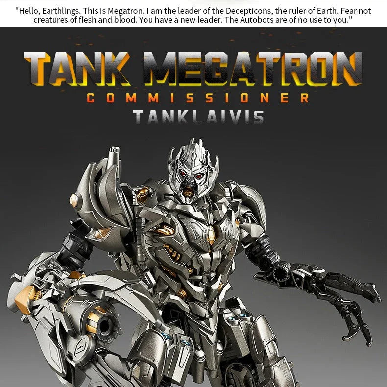 Mechanical figure of Megatron from the Transformers series on a gray background