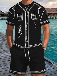 2D Cartoon Sketch Athletic Tee and Shorts Set