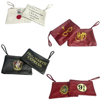 Set of Harry Potter-themed pouches with various designs on a white background