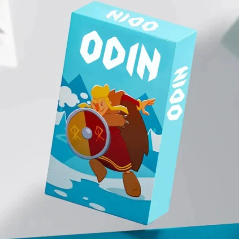 Card game box titled 'ODIN' with a character illustration on a light gray background