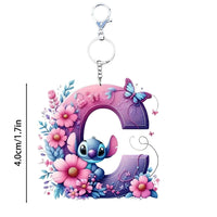 Floral Stitch Initial Acrylic Keychain