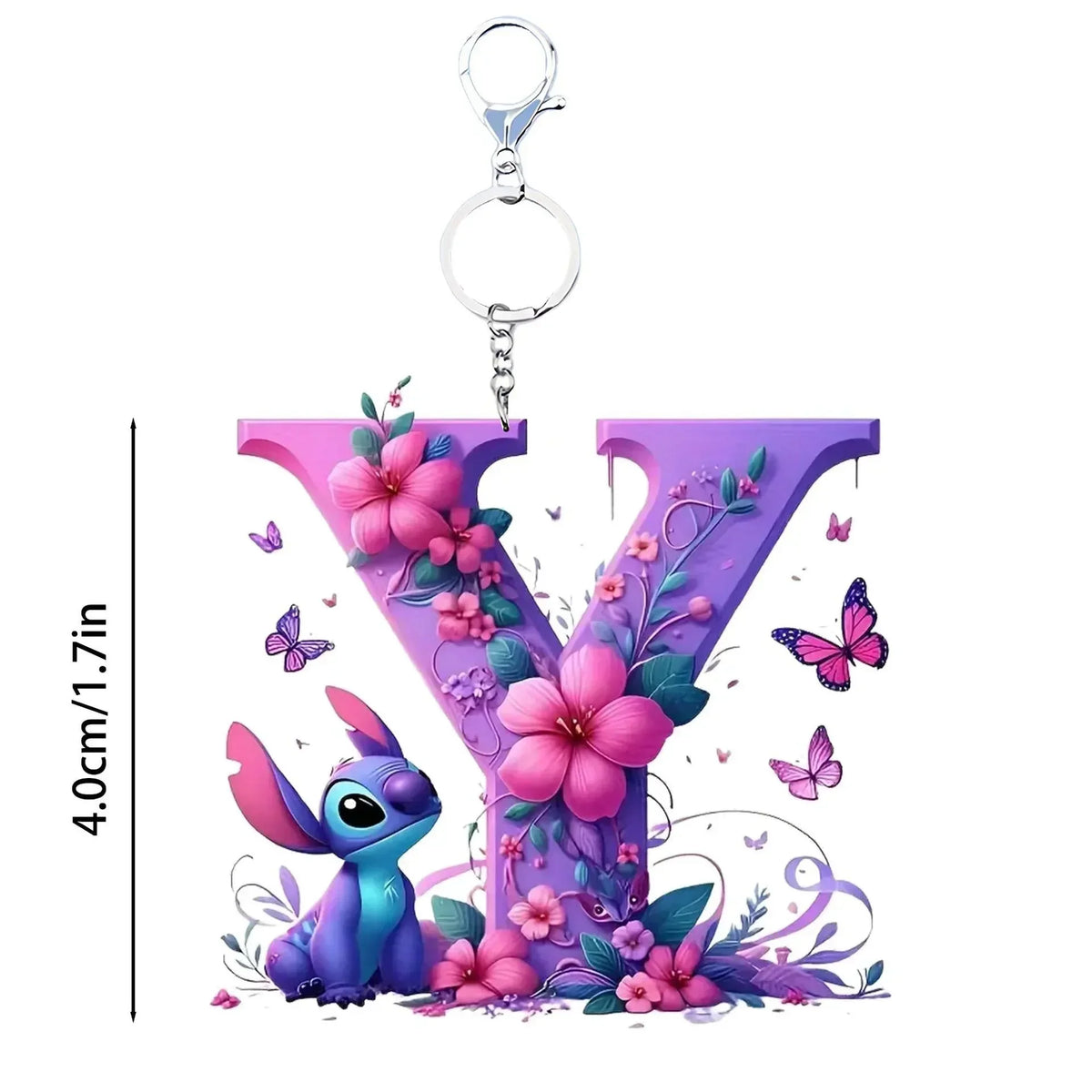 Stitch R Initial Floral Stitch Initial Acrylic Keychain