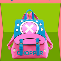 Colorful anime chopper backpack with cartoon design on a green background