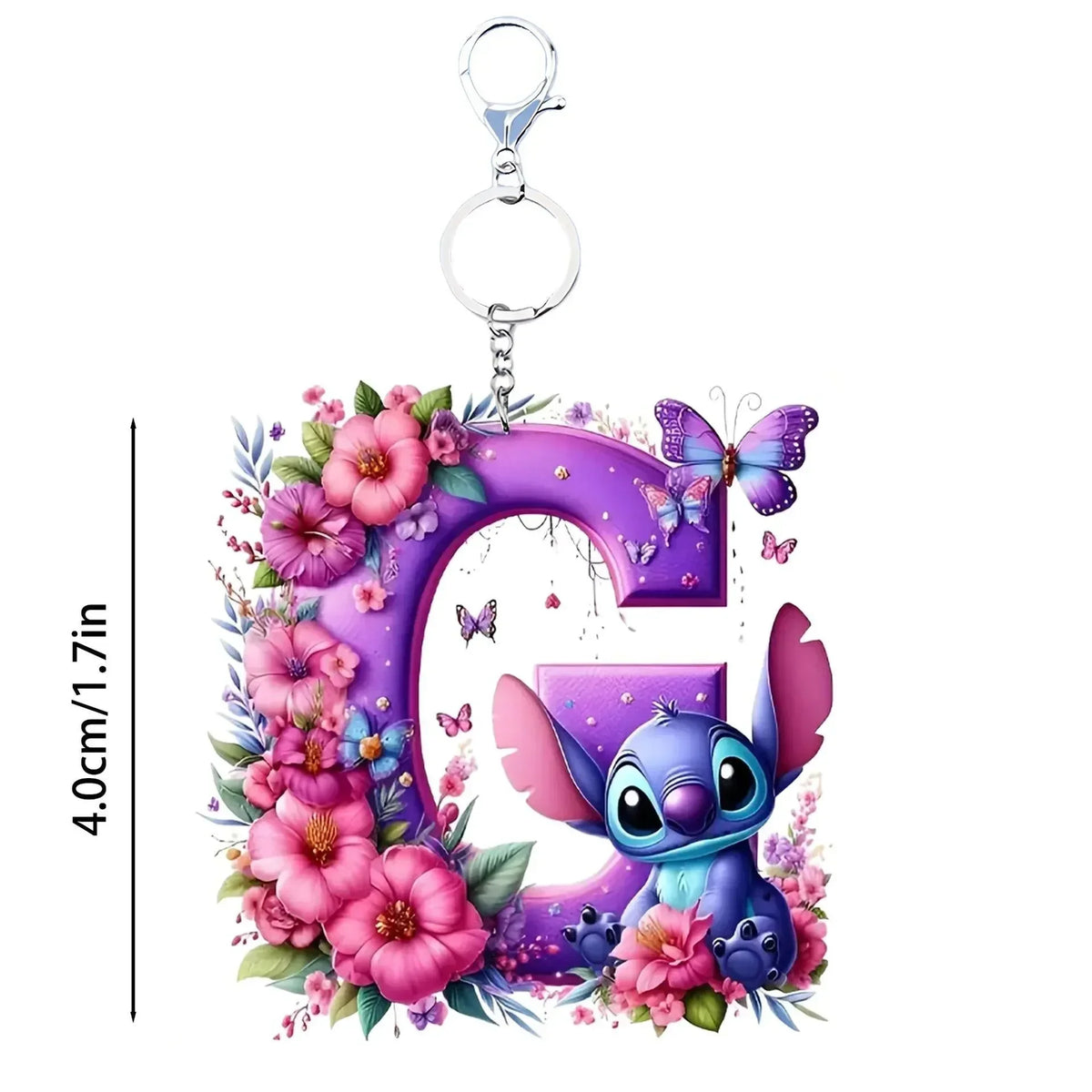 Stitch R Initial Floral Stitch Initial Acrylic Keychain