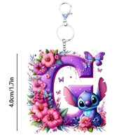 Floral Stitch Initial Acrylic Keychain