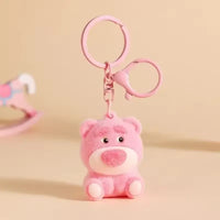 Strawberry Bear Cozy Flocked Keychain