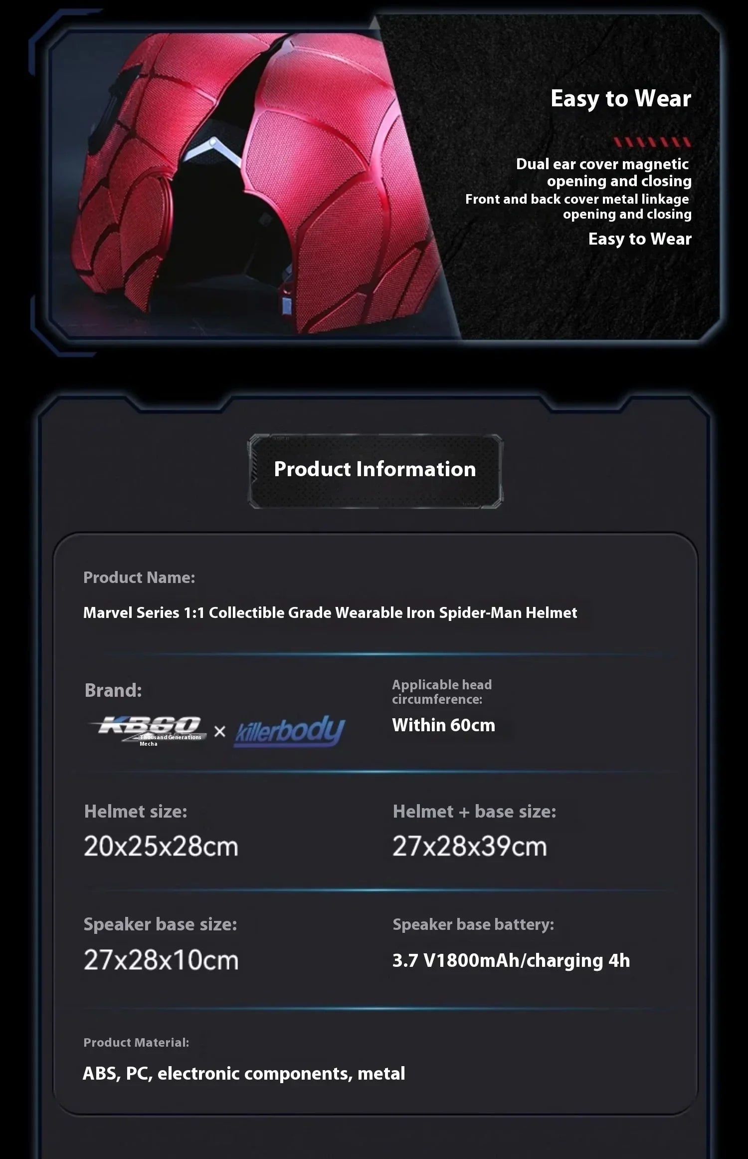 Killerbody Iron Spiderman Smart Helmet