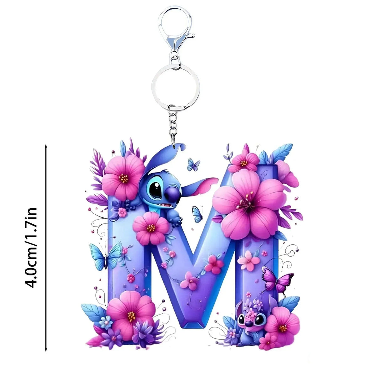 Stitch R Initial Floral Stitch Initial Acrylic Keychain