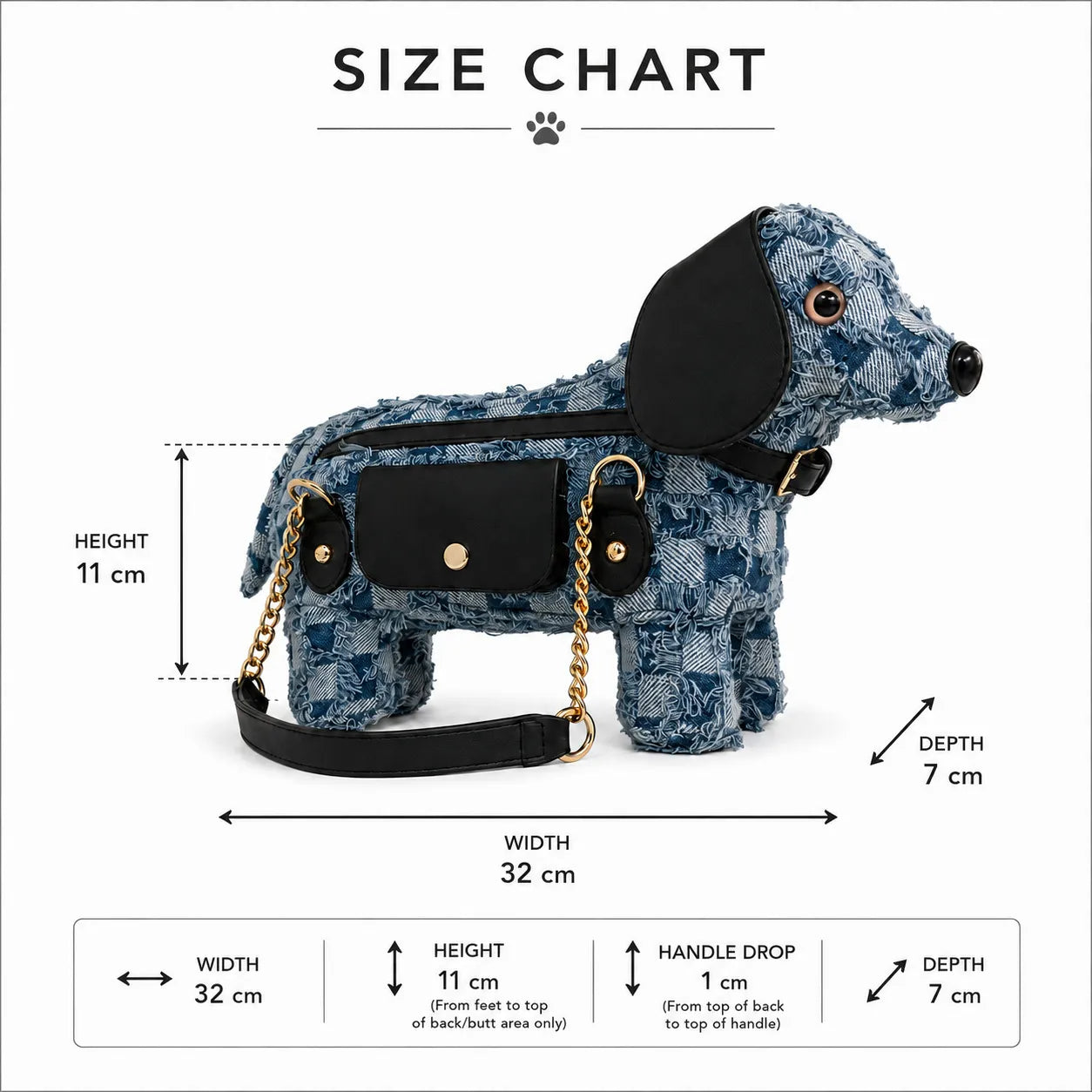 Berry-Sweet Denim Dachshund Distressed Patchwork Bag